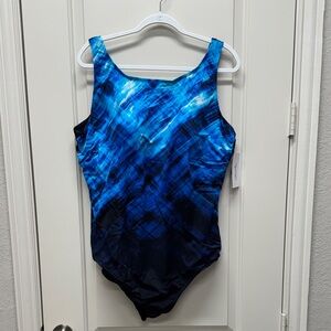 Swimsuits For All Blue Plaid Swimwear Size 28